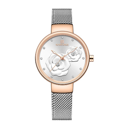 Naviforce Women's Top Luxury Brand Beautiful Design Quartz Ladies Simple Waterproof Watch ROSEGOLD SILVER