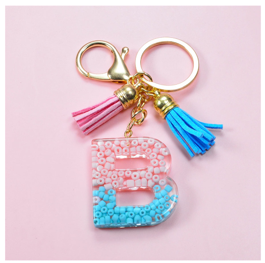 A-Z 26 Letter Silicone Beads Filling Keychain Candy Color Name Initial Resin Keyring DIY Accessories Women Bag Ornaments B