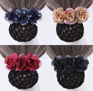 Flower Beaded Hair Net Business Wear Updo Hair Accessories for Women Fashion Hair Clips Headdress