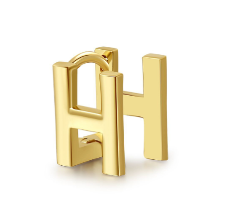 Unique Design Initial Letter Earrings 18K Gold Double Layer Letter Earrings Jewelry Single H