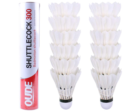 12-Pack White Goose Feather Badminton Shuttlecocks with High Stability and Durability,High Speed Badminton Birdies Balls Model 300