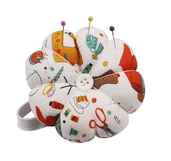 Pumpkin Shape Pin Cushion with Button Wrist Strap Portable Cross Stitch Needle Pin Cushion Pins Holder Sewing Supplies