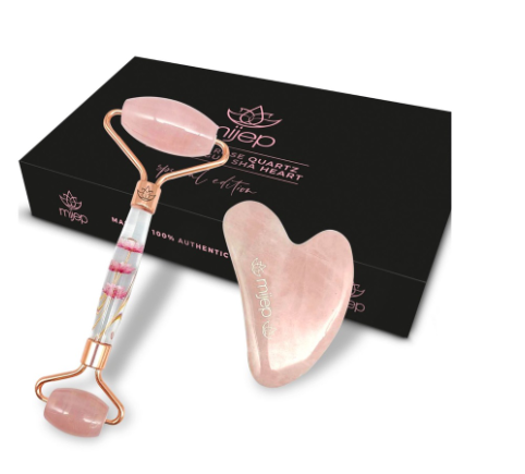 Mijep Rose Quartz Roller and Gua Sha – Special Edition with Heart Shape Guasha