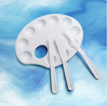 SeamiArt 4 Pcs. Set Small Plastic Palette With Scraper For Acrylic Oil Gouache Painting Art Tools Stationery