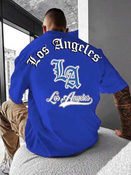 Manfinity Homme Men's Plus Size Summer Letter Print Round Neck Casual Short Sleeve T-Shirt