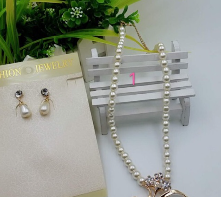 Pearl Jewelry Sets For Women Bridal Necklace Earrings