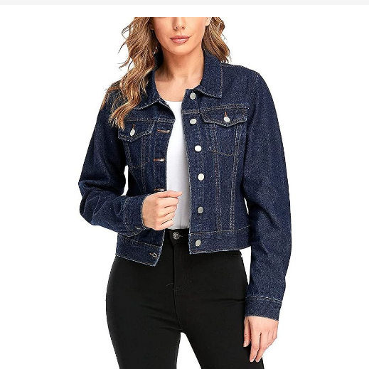 Women's Denim Jackets Oversize Long Sleeve Basic Button Down Jean Jacket with Pockets