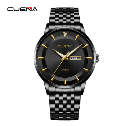 Men's Watches CUENA Brand Fashion Simple Unique Style Stainless Steel Quartz Analog Waterproof BLACK GOLD