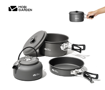 MOBI GARDEN Camping Cookware Kit Set Of Pots Pan Kettle Portable Lightweight Cooking Utensil Set Travel Hiking Outdoor Picnic