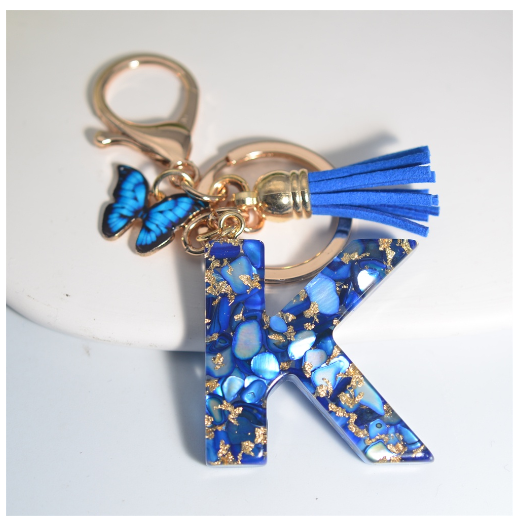 Fashion Butterfly 26 Initials Keychain Exquisite Blue Stone Filled Letter Keyrings Exquisite Alphabet Pendant Bag Ornament Gifts K