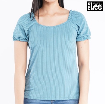 Stylistic Mr. Lee Ladies Basic Tees Puff Garterized Sleeves Trendy Fashion Regular Fit 143055-U Blue