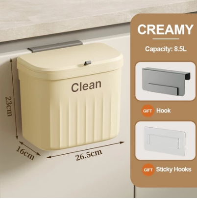 12L Hanging Trash Can with Cover Garbage Bin Minimalist Bin Wall Mounted Cabinet Kitchen Bin