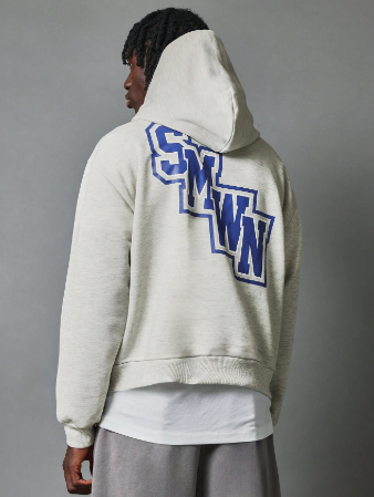 SUMWON Regular Fit Overhead Grey Melange Hoodie With Graphic Print