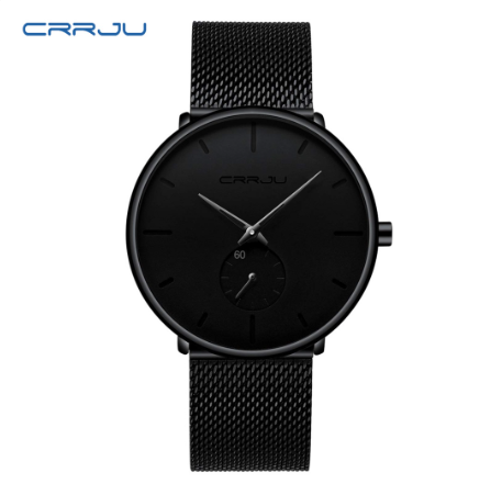 CRRJU Fashion Mens Watches Top Brand Luxury Quartz Watch Men Casual Slim Mesh Steel Waterproof Sport Watch 2150X BLACK