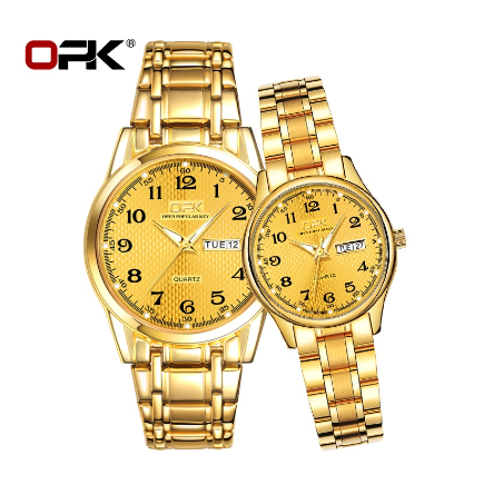 OPK Couple Watch Waterproof Original Silver Gold With Box Stainless Steel Watch ALL GOLD