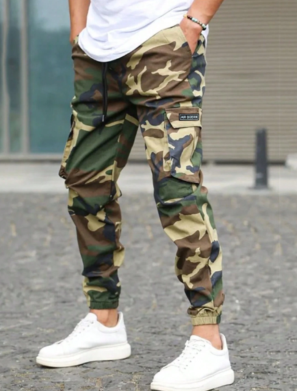 Men's Casual Outdoor Sports Cargo Pants Camouflage With Pocket Decoration And Elastic Cuffs