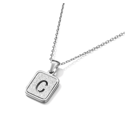 St. Kunkka 316L Stainless Steel Hollow A-Z Letter Pendant Necklace for Gift and Birthday Gift  C