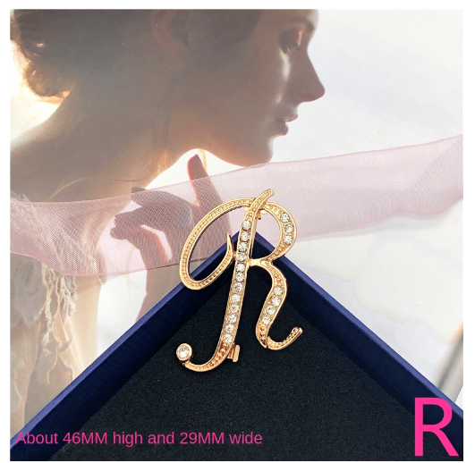Letter Brooch Korean Version Rhinestone Atmospheric and Elegant Brooch Alloy Inlaid Diamond Temperament Brooch R