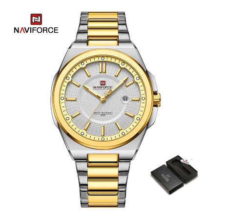 Naviforce NF9212 Men Luxury Gold Sport Quartz Date Clock Business Military Waterproof Wristwatch GOLD SILVER