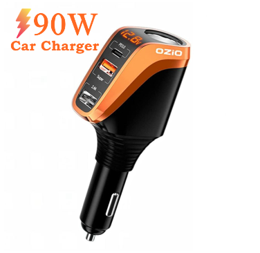 OZiO 90W DC12V/24V USB and Type-C Port PD3.0 Fast Charging Car Cigarette Lighter