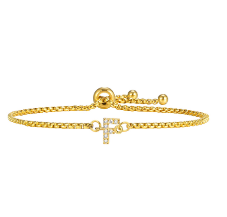 Vnox Handmade Initial Letter Bracelet,Gold Alphabet Charms Chain with Ball Clasp,Luxury Gifts for Women F