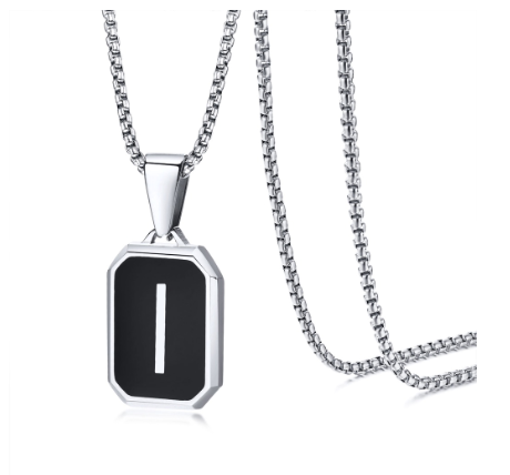 Meaeguet Black Fashion Necklace For Men Letter A-Z Pendant Stainless Steel Birthday Gift For Boyfriend I