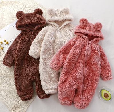 Newborn Clothes Romper Baby Infant Jumpsuit Warm Coral Fleece Bodysuit Baby Winter Cotton bear