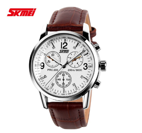 Skmei Men's Leather Stainless Steel Quartz Watch M6