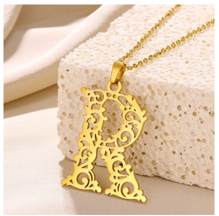 Initial Necklace for Women Men Girls Boys Gothic 18K Gold Plated 26 Letters Pendant Necklace Chain with Extension R