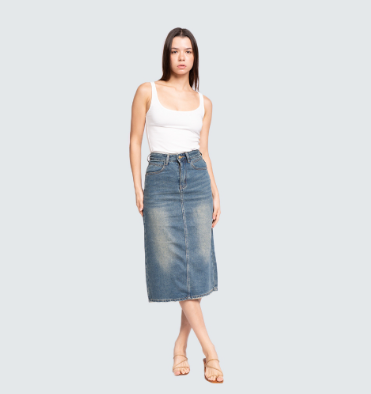 Mantou June Denim Midi Skirt