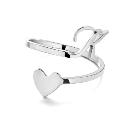 Silver Stainless Steel A-Z Rings Initial Letters Heart Rings Women Fashion Non Fading Jewelry Adjustable K