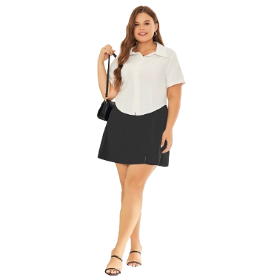 Lovito Plus Size Curve Elegant Plain Split Zipper Skirts for Women LPS11045 (Black)