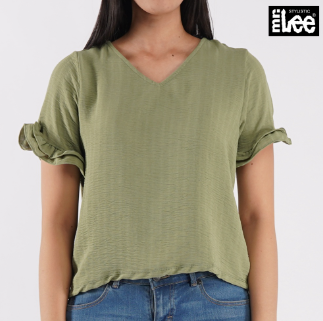 Stylistic Mr. Lee Ladies Basic Woven V-Neck Blouse for Women Trendy Fashion Boxy Fit 136809 Green
