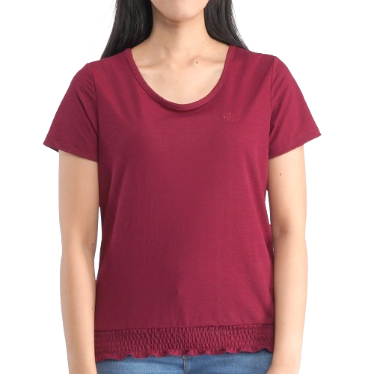 RRJ Basic Tees for Ladies Regular Fitting Shirt CVC Jersey Fabric Trendy fashion 94786-U (Maroon)