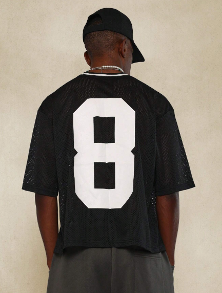 SUMWON Crop Fit Mesh Tee With Number Graphic Print