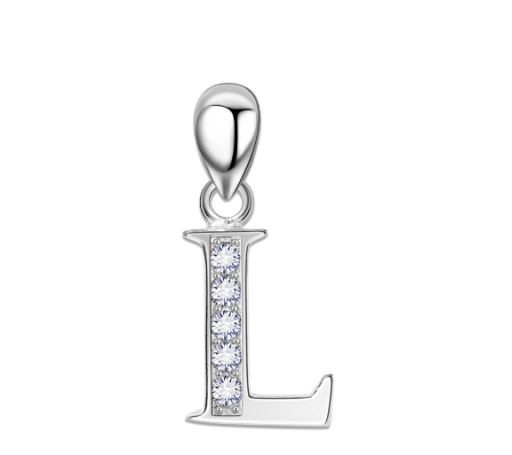 Tom Silver Pendant Initial Letter with Stone A to Z Fashion Accesories 92.5 Sterling Silver SP676 L