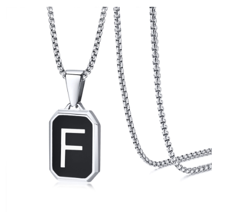 Meaeguet Black Fashion Necklace For Men Letter A-Z Pendant Stainless Steel Birthday Gift For Boyfriend F