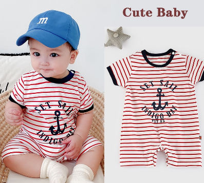 Cute Newborn Baby Girls Clothes Stripe Short Sleeve Outfits Infant Boys Romper 0-24Months