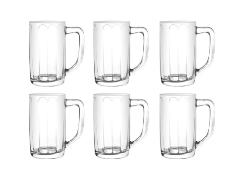 UNION GLASS Clear Glass Beer Mug Beer Lovers 500ml | 17.5oz [Set of 6]