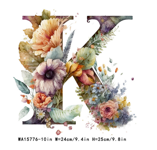 A-Z Letter Visual Design Iron On Transfer For Clothing Dtf Transfers Ready To Press K