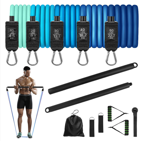 150Lbs Resistance Band 11pcs Exercise Fitness Training Workout Set Home Gym For Men