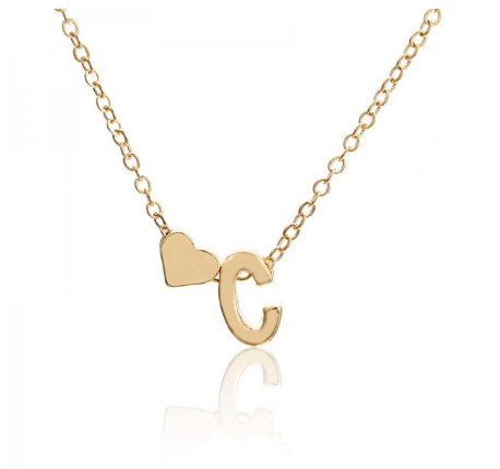 Necklace 26 Letter Pendant Necklace Women Peach Heart Shaped Clavicle Chain Necklace Accessories C