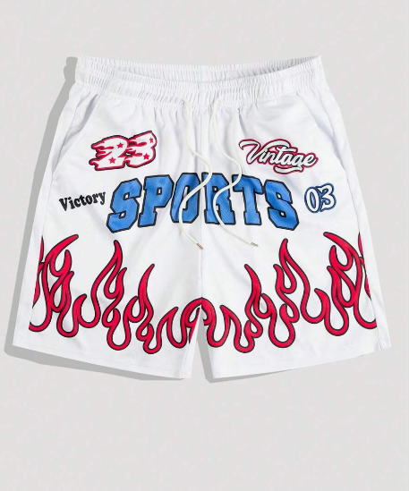 ROMWE Street Life Men Flame Print Sport Basketball Shorts For Summer