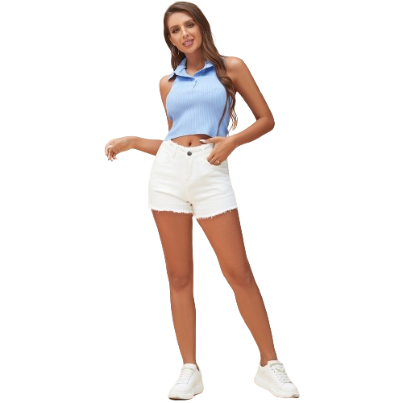 Lovito Casual Simple Tassel Basic Denim Shorts for Woman L14X067