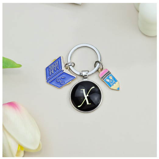 1Pcs Simple Glass 26 Letter Keychains Fashion Book Pencil A-Z Initials Keyrings Student Gifts Souvenir Handbag Pendant Ornament X