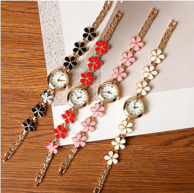 Gravitational Wave Fashion Rhinestone Flower Round Dial Analog Quartz Bracelet Watch for Women Gift