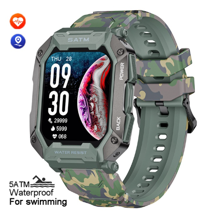 LIGE C20 Military Smart Watch Men Carbon Black Ultra Army Outdoor IP68 5ATM Waterproof Heart Rate Blood Oxygen Smartwatch CAMOUFLAGE GREEN