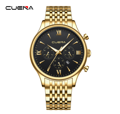 CUENA men's watch original brand luxury business simple quartz waterproof Watch GOLD BLACK