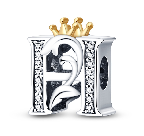 2023 New Pandora Charm 925 Sterling Silver 26 A-Z Letters With Beards Crown Letter Pendant Suitable H
