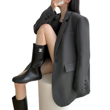 Lovito Women Elegant Plain Button Blazer LNE27221 (Dark Grey)